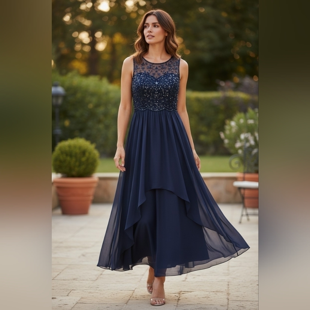 Elegant Navy Blue Evening Gown